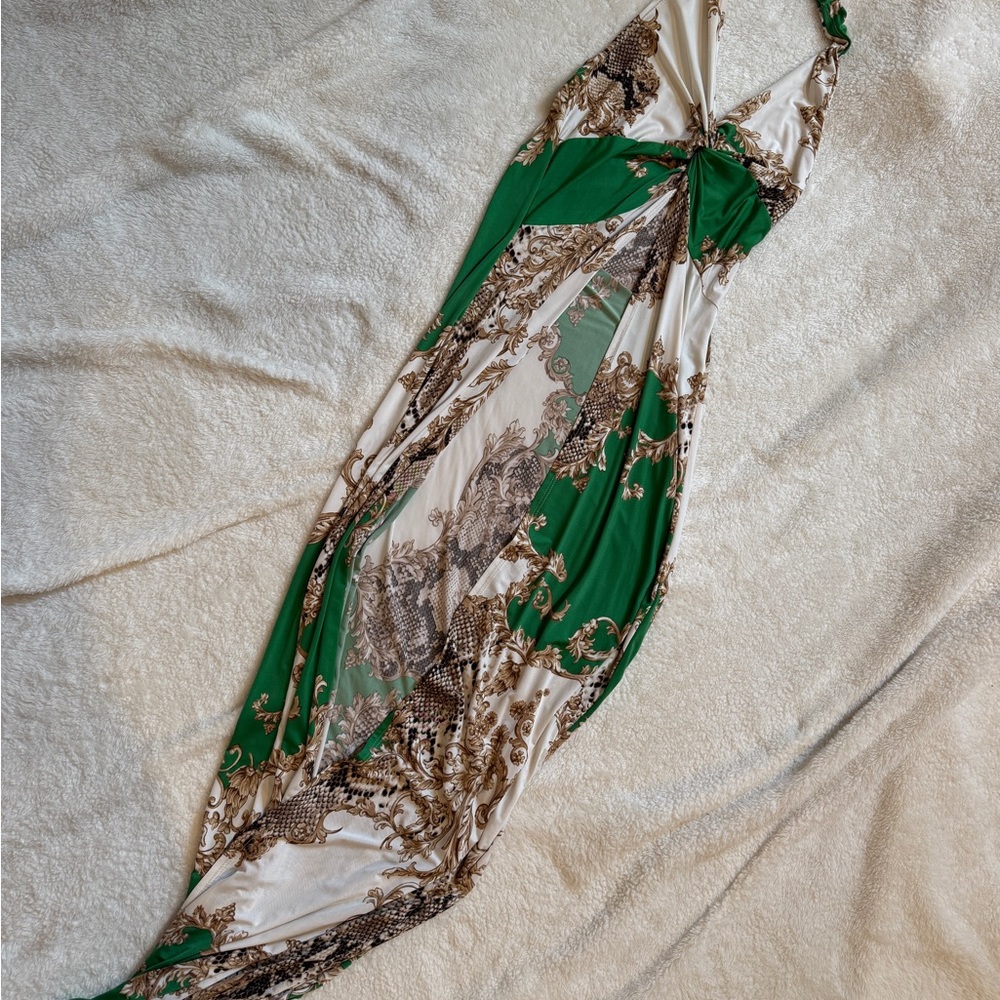 SHEIN Green and Cream Maxi Dress